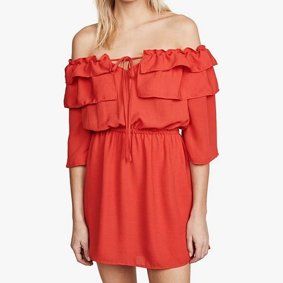 Jack by BB Dakota Women's Bowser Off The Shoulder Poppy Red Dress, Size XS - Picture 1 of 16